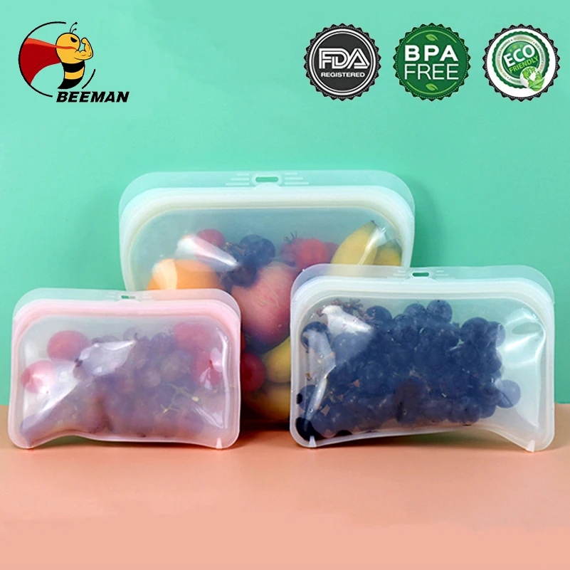 

Silicone Food Storage Bag Reusable Food Storage Containers Leakproof Containers Stand Up Zip Shut Bag Cup Fresh Bag Fresh Wrap