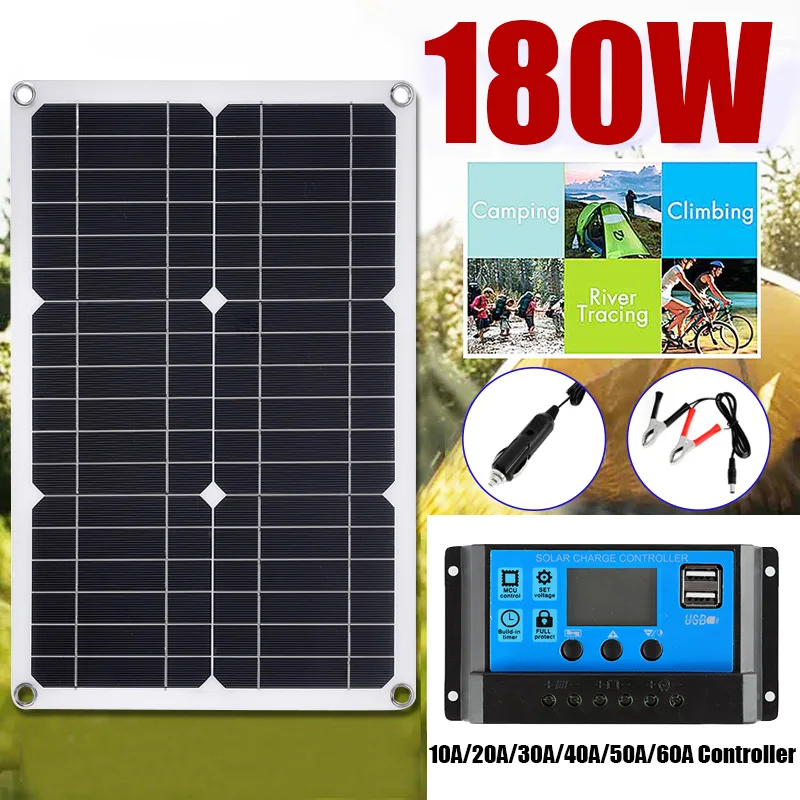 

180W Solar Panel Kit Complete 12V 24V USB With 10/20/30/40/50/60A Controller Solar Cells For Car Moblie Phone Battery Charger