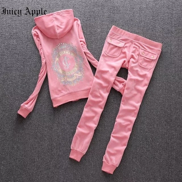 Juicy Apple Tracksuit for Women Autumn 2022 Trend Hooded Zipper Sweater Pants Two-Piece Sports Suit Running Fitness Clothing