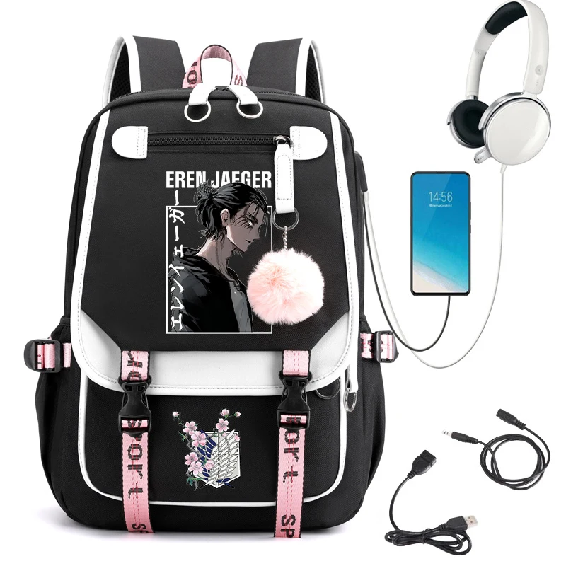 

Женский рюкзак для учеников младшей и старшей школы, школьный ранец с аниме «атака на Титанов», сумка для ноутбука Эрена и йера для девушек