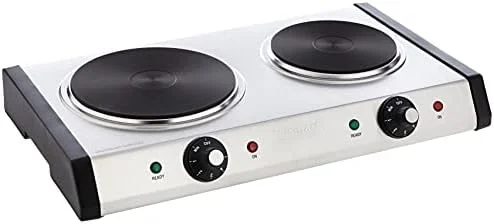 

Double Burner, 11.5"(L) x 19.5"(W) x 2.5"(H), Silver (Renewed)