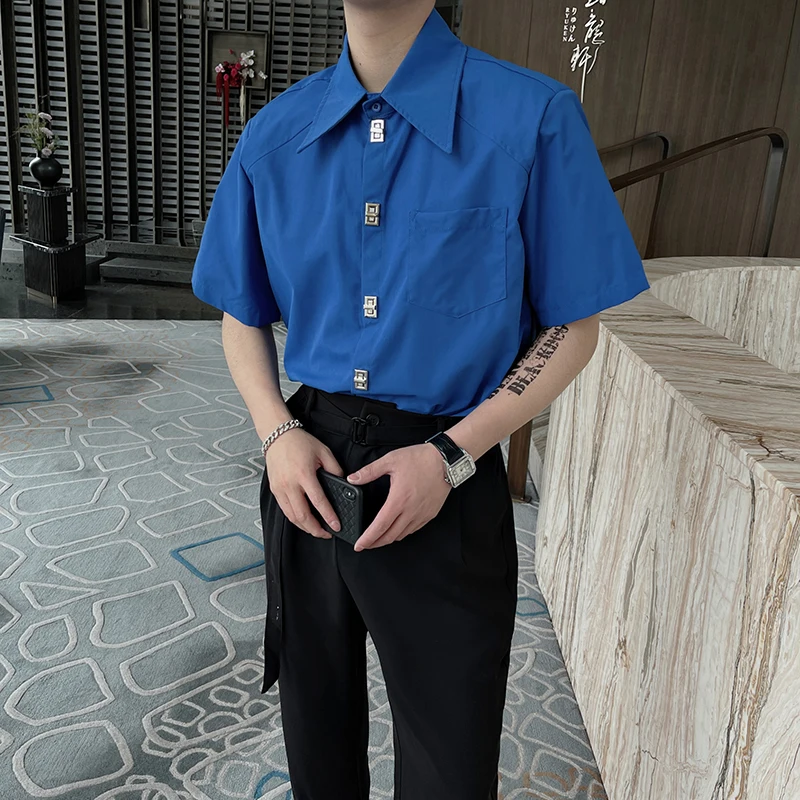 2022 Men's Summer Casual Short-Sleeved Shirts/Male Loose and Trend Camisa Masculina Fashion Houndstooth Shirts Clothing Homme