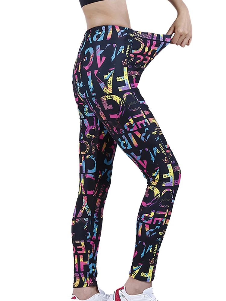 

NDUCJSI фитнес Йога повседневные эластичные с высокой талией тонкие бедра подтягивающие красочные буквы принт полиэстер дышащие женские черные брюки