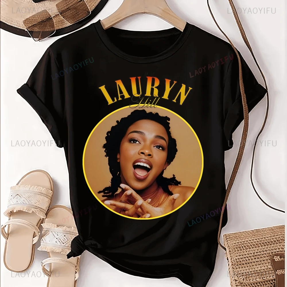 Футболка с принтом Lauryn Hill Singer Топ Trend Harajuku Рубашка унисекс короткими рукавами
