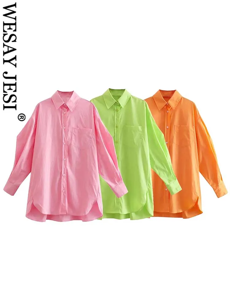

WESAY JESI Fashion New Women Casual Shirt Lapel Single Breasted Long Sleeve Casual Pocket Solid Color Spring Autumn Daily Wear