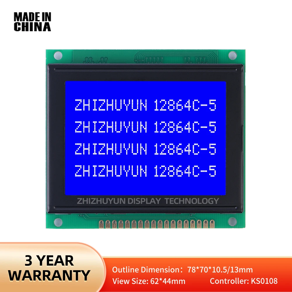 12864C-5 Модуль ЖК-дисплея 128X64 12864 78X70 мм KS0107 KS0108 Контроллер Pos Grey Fstn Размер