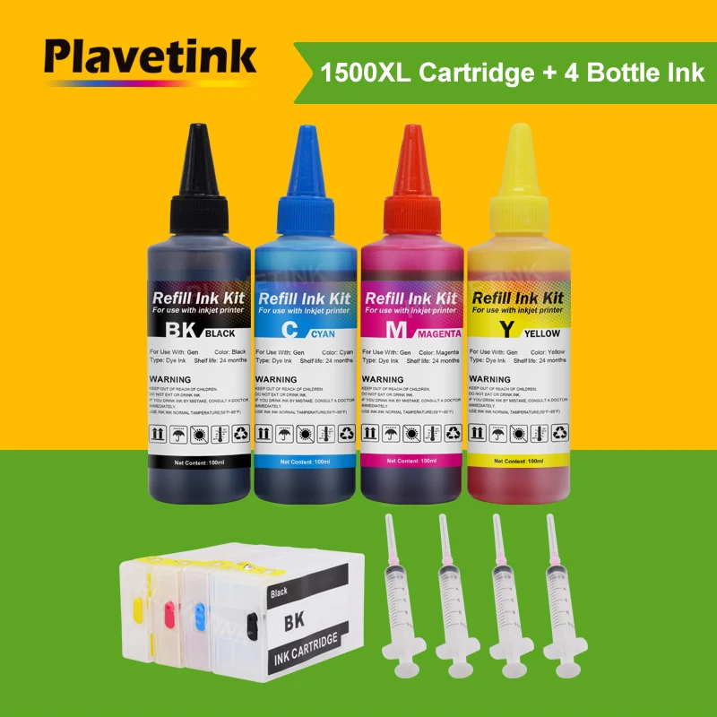 

Чернильный картридж Plavetink PGI1500, 4 шт., + красящие чернила 100 мл, совместимые с Canon MAXIFY MB2050, MB2350, MB2150, MB2750, PGI 1500XL