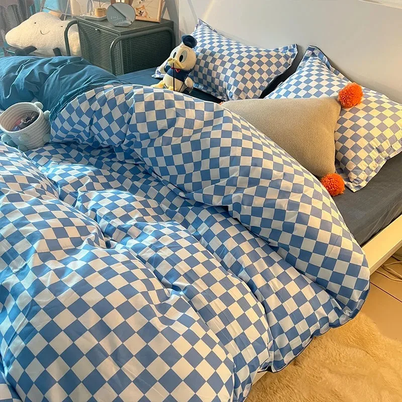 

Checkerboard Bedding Set Hot Sale Single Queen Size Flat Sheet Quilt Duvet Cover Pillowcase Polyester Bed Linens Home Textile