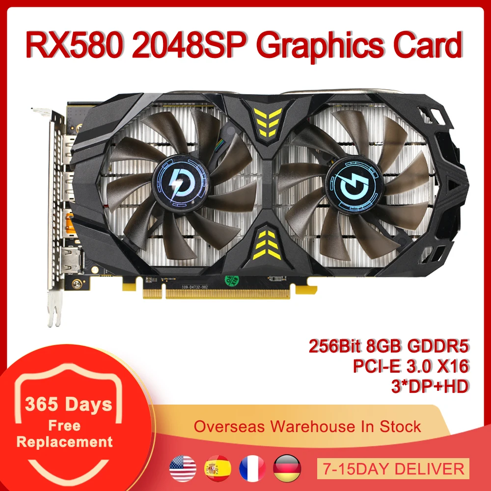 Видеокарта RX580 2048SP GDDR5 8 ГБ 3 0 бит видеокарта PCI-E 580 X16 DP HD для AMD Radeon RX 256 8G Майнер игр