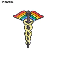 hanreshe caduceus rainbow enamel brooch pin snake rod medical lapel badge jewelry gift for doctors nurses medicine student