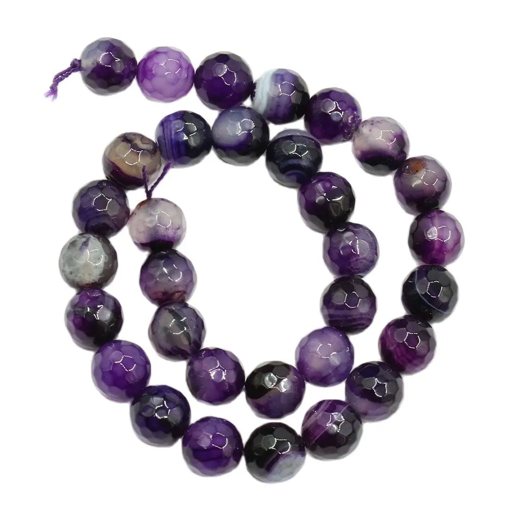 APDGG Natural Stone 12MM Faceted Round Purple Agate Loose Beads 15