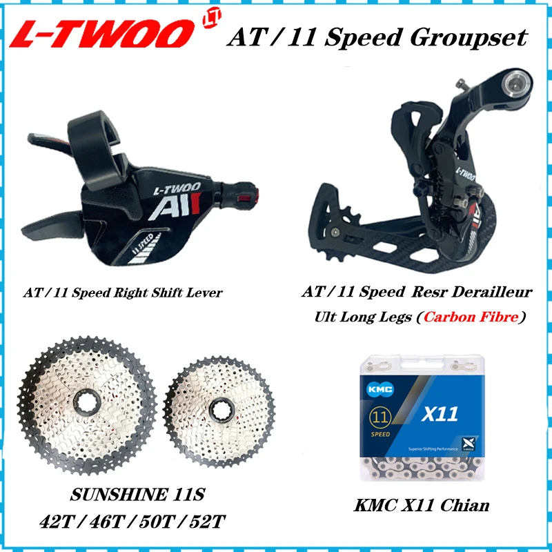 

LTWOO AT11 1x11 Speed MTB Groupset 11S Shift Lever Carbon Fiber Derailleur + SUNSHINE 11v Cassette 46T 50T 52T + KMC X11 Chains