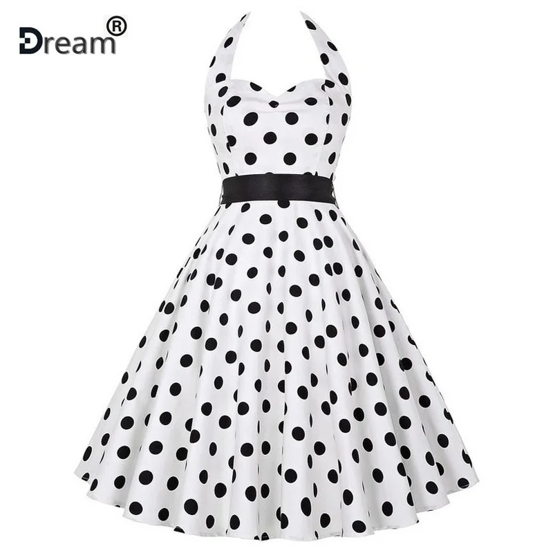 Женское винтажное платье в горошек черное белый горох с пышной юбкой качели