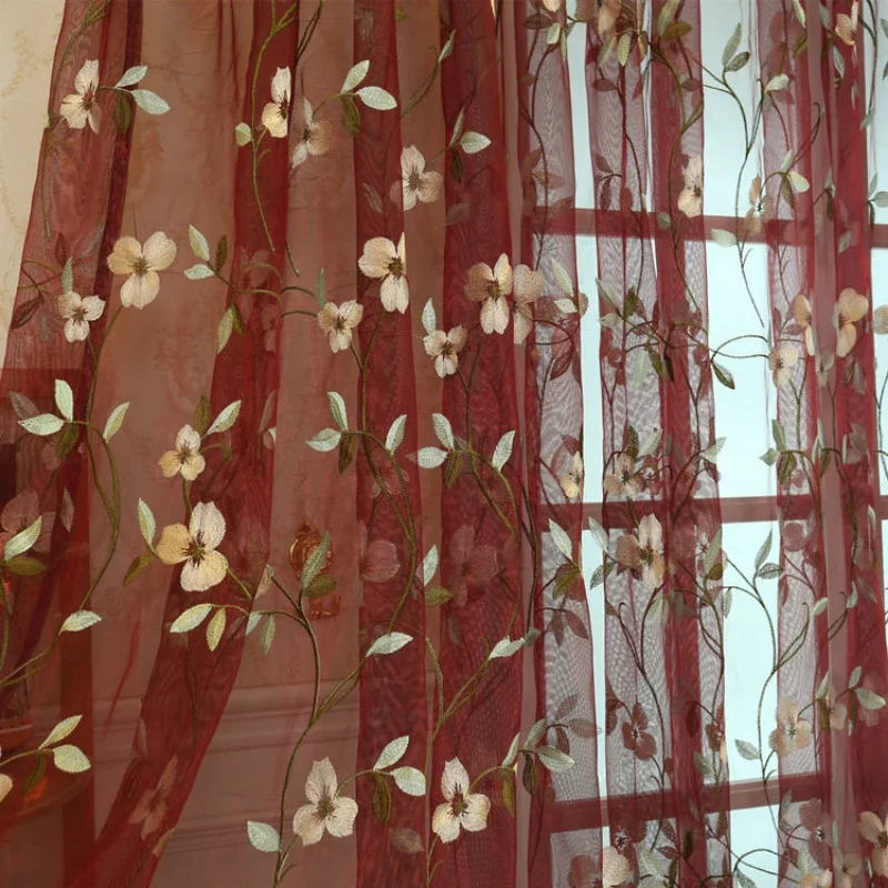 Красный вышитый цветочный узор с шторами в китайском стиле для гостиной спальни