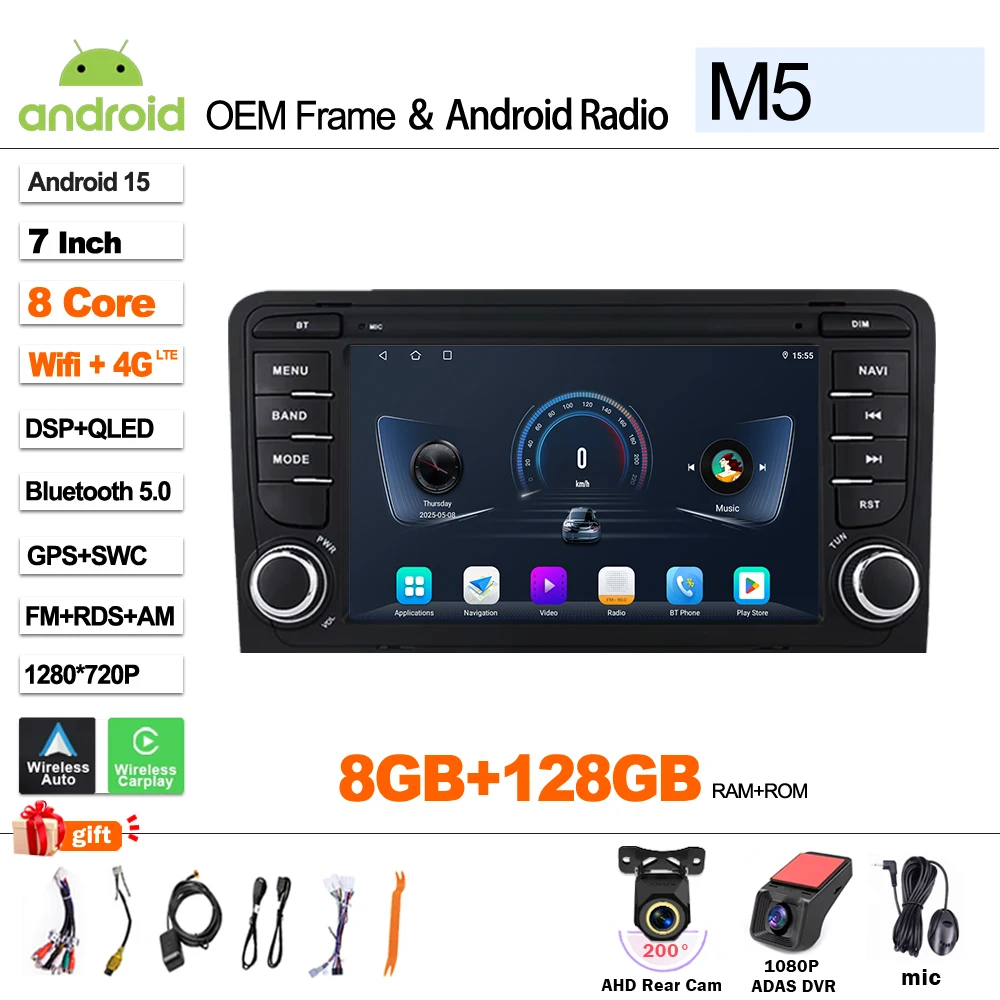 

Для Audi A3 8P 2003-2012 Android 15 S3 RS3 Автомобильная мультимедийная система с GPS-навигацией, Carplay, сенсорным экраном, RDS, 8-ядерным процессором и Wi-Fi 5G