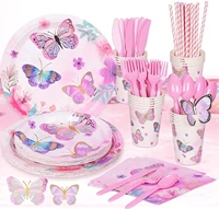 spring tea party butterfly theme party supplies balloon decoration disposable cutlery paper plate cup paper towel fork spoon set