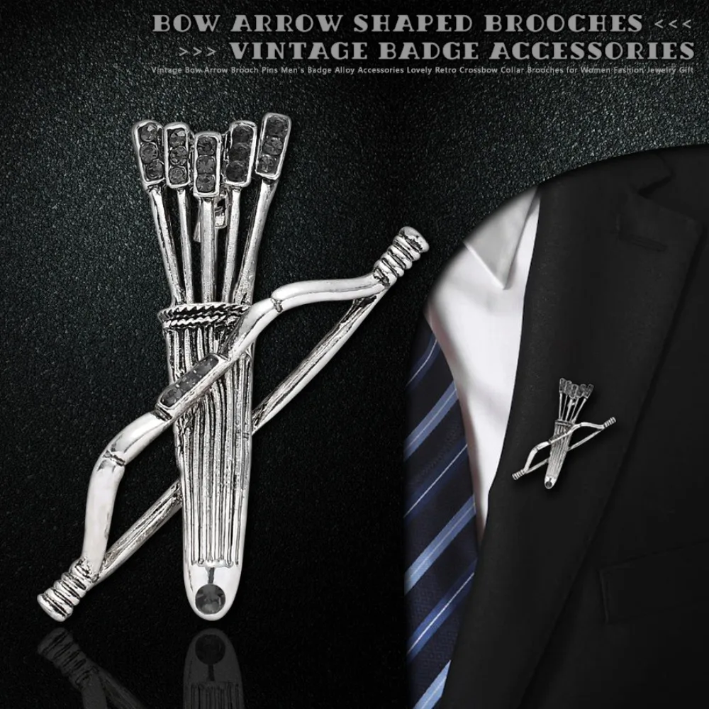 Фото Vintage Cupid's Arrow Brooch Personalized Bow Arrow Quiver Metal Lapel Pin for Men Suit Jacket Corsage Jewelry Accessories №1