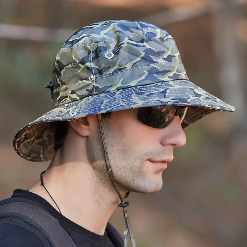 

UV Protection Sun Hat Camo Bucket Hat Fishing Hunting Summer Fisherman’s Hat Men Outdoor Mountaineering Hat With Bandana NR290