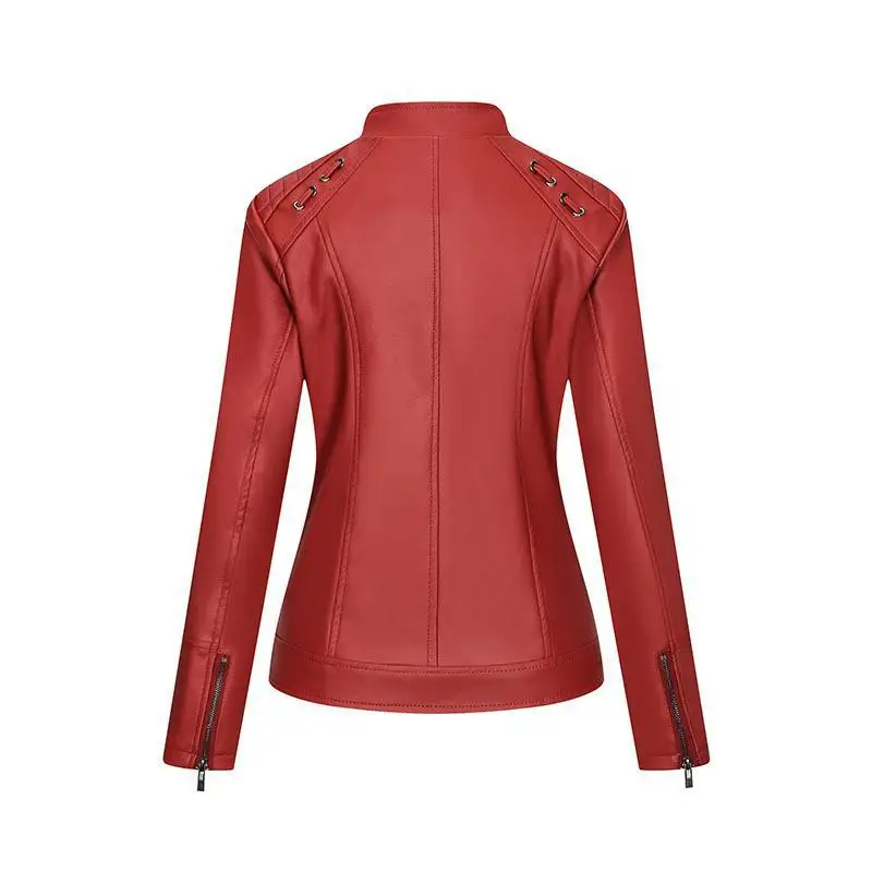 Women's Autumn  Winter Temperament Slim Women's Coat Two PU Leather Jacket Leather Jacket Spot Slim Girl Top Zippers