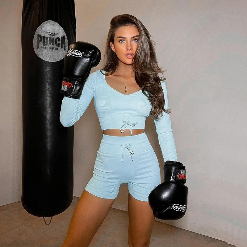 

Seamless Yoga Shorts Set Women's Tracksuit Two Piece Workout Fitness Outfit Sportswear Drawstring Top Leggings Gym Women's Sets