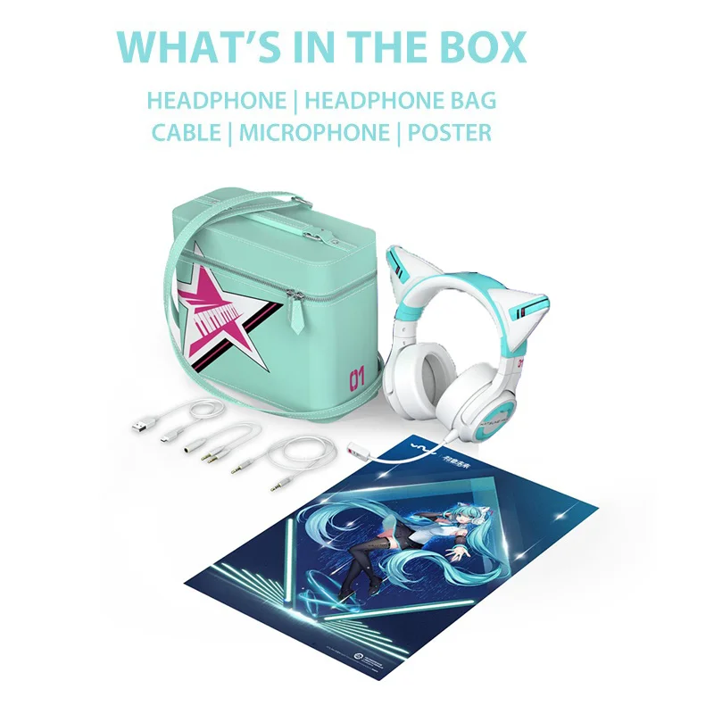 YOWU Hatsune Miku Беспроводные наушники Bluetooth 5,0 Управление через приложение RGB подсветка Оригинальные наушники с милым котом Наушники-вкладыши (art.: 3920caaf89509) - 3920caaf89509