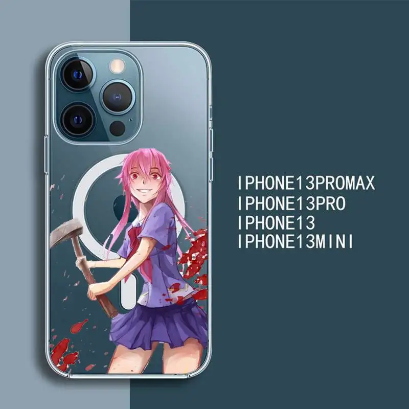 

Future Diary Mirai Nikki Phone Case Transparent Magsafe Magnetic Magnet For iPhone 13 12 11 Pro Max Mini Wireless Charging Cover