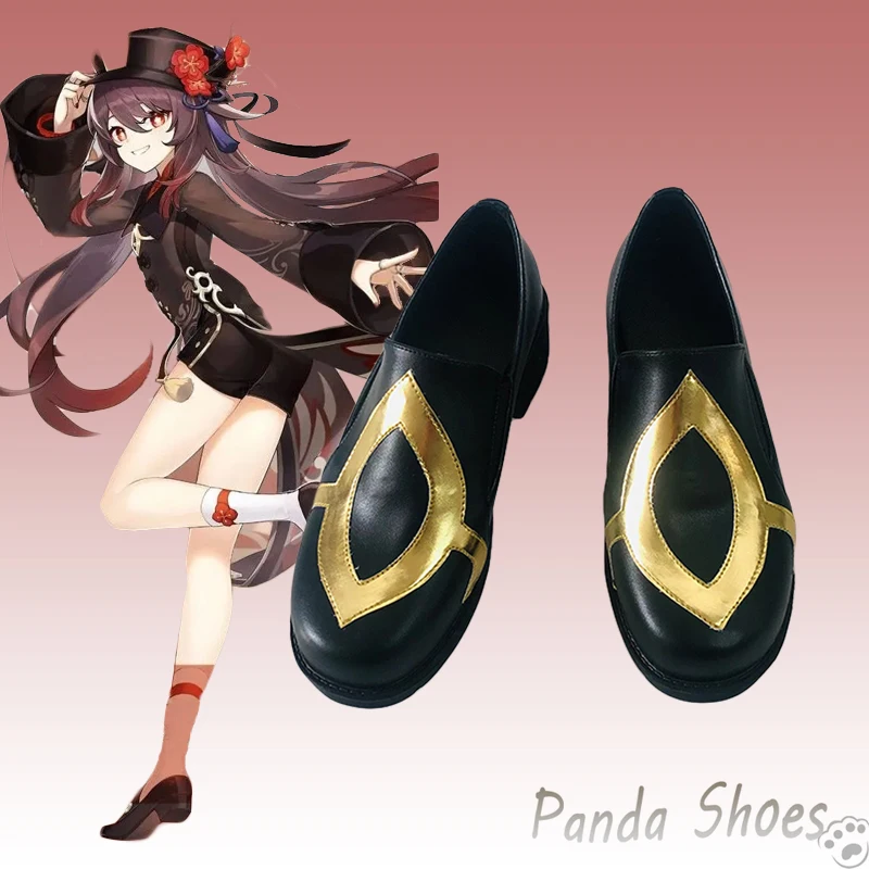

Genshinimpact Hu Tao Cosplay Shoes Anime Game Cos Black Leather Boots Hutao Cosplay Costume Prop Shoes for Con Halloween Party