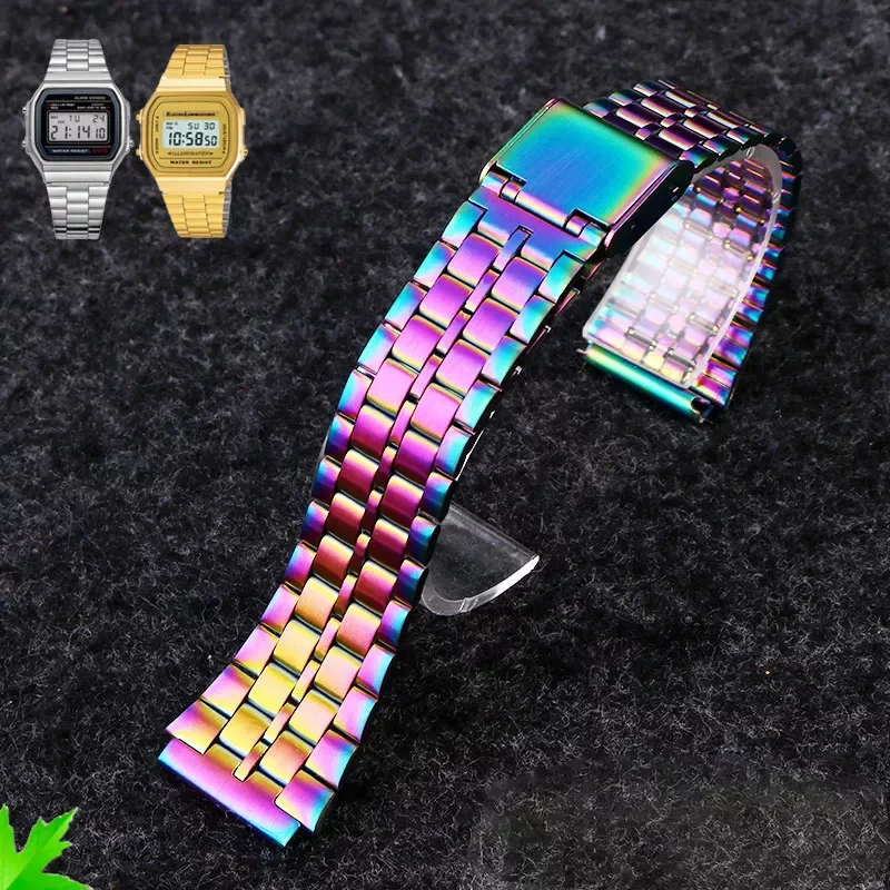 Ремешок из тонкой стали для часов CASIO a158 / a159 A168 /a169 /b650 /aq230/ 700 маленькие золотые