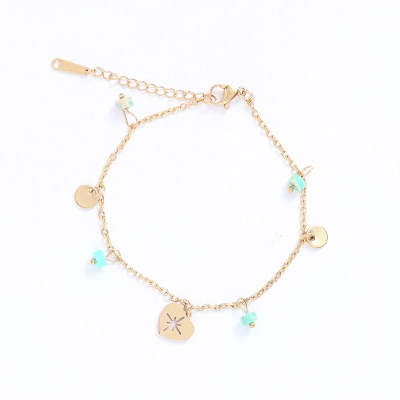 Bohemia Heart Love Pendant Bransoletki dla kobiet Łańcuch ze stali nierdzewnej Uroki z kamienia naturalnego Regulowane bransoletki Biżuteria