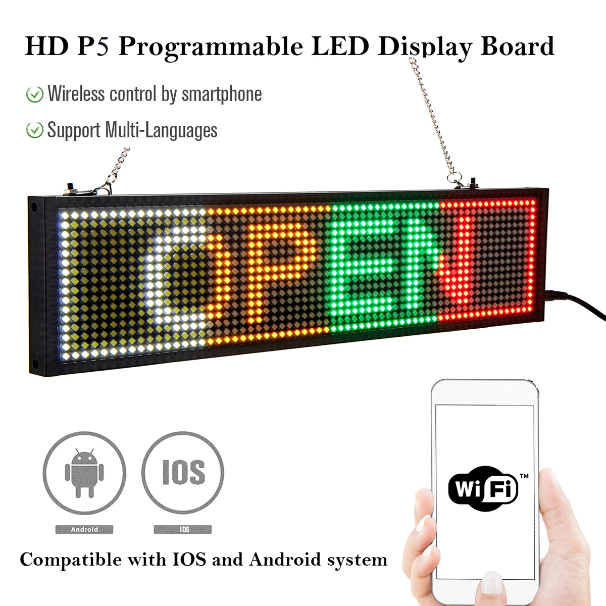 P5 SMD LED Display Board WiFi and PC Programmable Message Board Shop Window Advertising LED Sign Board Business 34CM