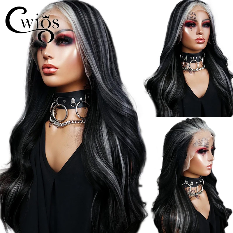 Straight Highlight White Colored Glueless Transparent Synthetic 13X4 Lace Front Wigs For Black Women Preplucked Drag Queen Party