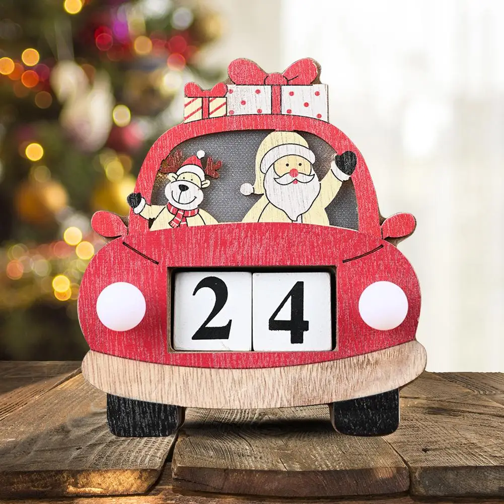 

Christmas Wooden Calendar with Light Santa Claus Snowman Elk Shaped Home Office Desktop Ornament Xmas Decorations Gifts