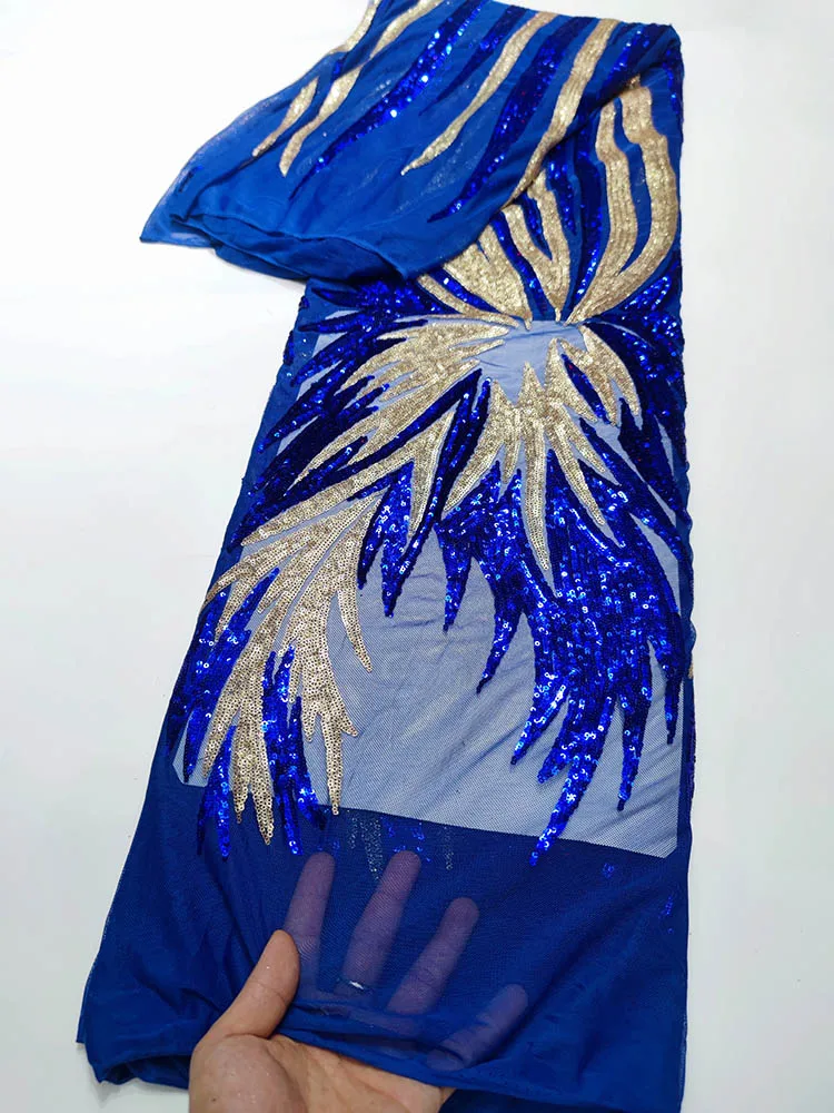 

2022 новейший африканский сетчатый кружевной материал с блестками французский Тюль синяя африканская Кружевная Ткань 5 ярдов нигерийская кр...