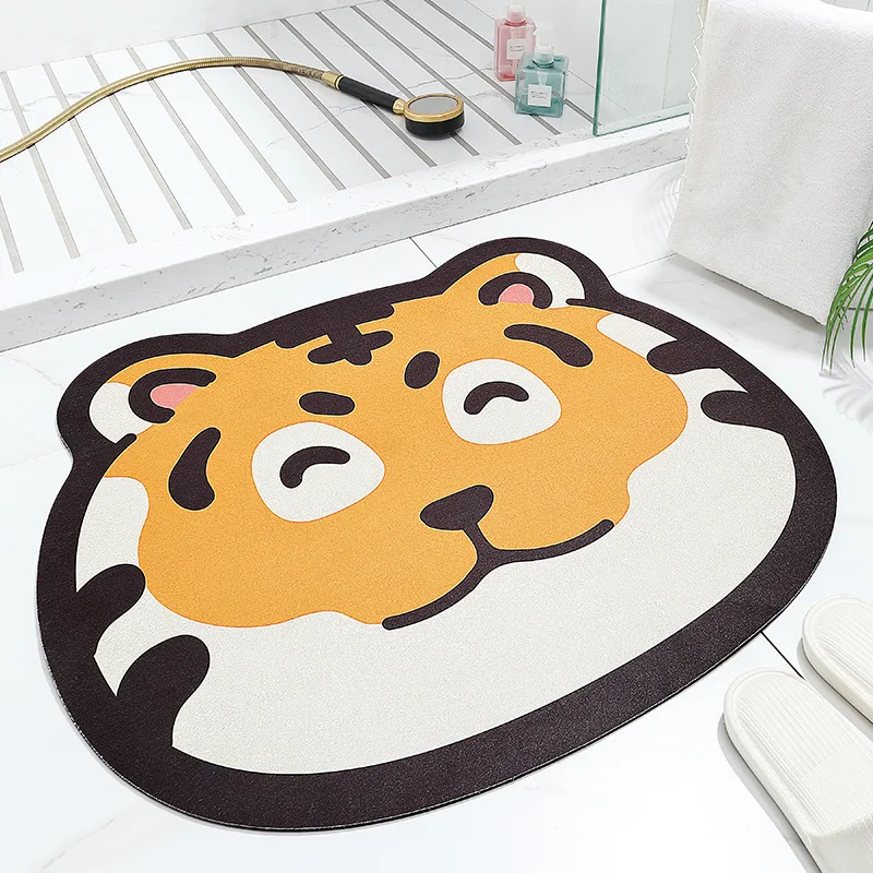 

Tiger Head and Tiger Paw Nappa Leather Bath Mat Instant Absorbent Foot Mat Shower Room Bath Floor Mat Toilet Non-slip Door Mat