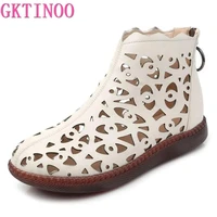 gktinoo 2022 genuine leather spring summer boots breathable hole boots flat soft non slip big size comfortable shoes women
