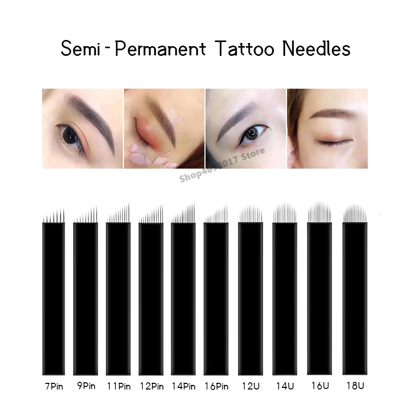 

50Pcs 0.15mm Laminas Nano Tebori Microblading Black 12/14/16/18 Flex U Shape Tattoo Needles Blades for Eyebrow Manual Pen