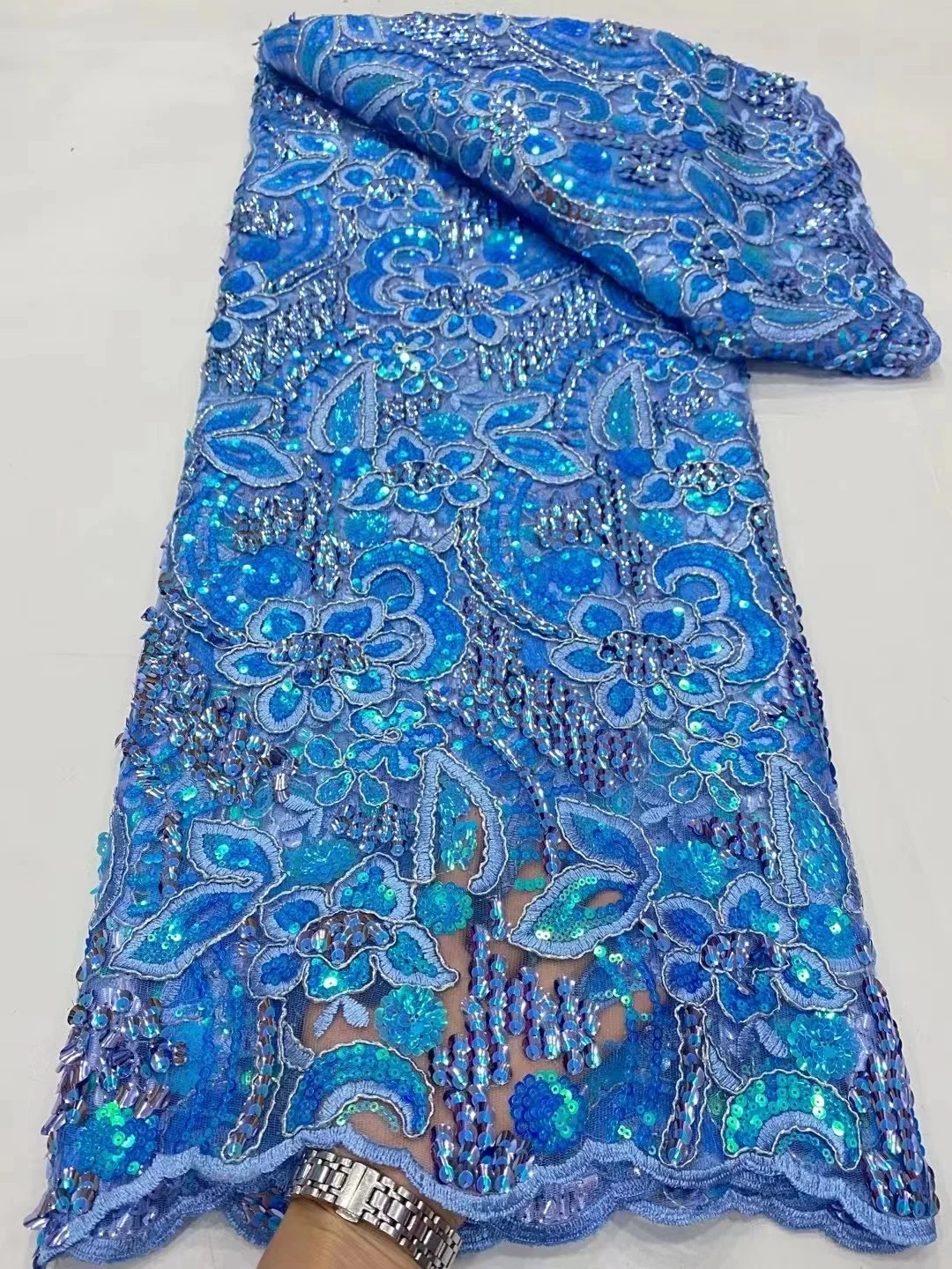 

France's Latest Tulle Lace Fabric 2023 High-Quality 5yards Nigerian Women's Wedding Dress Sequin Embroidered African Lace