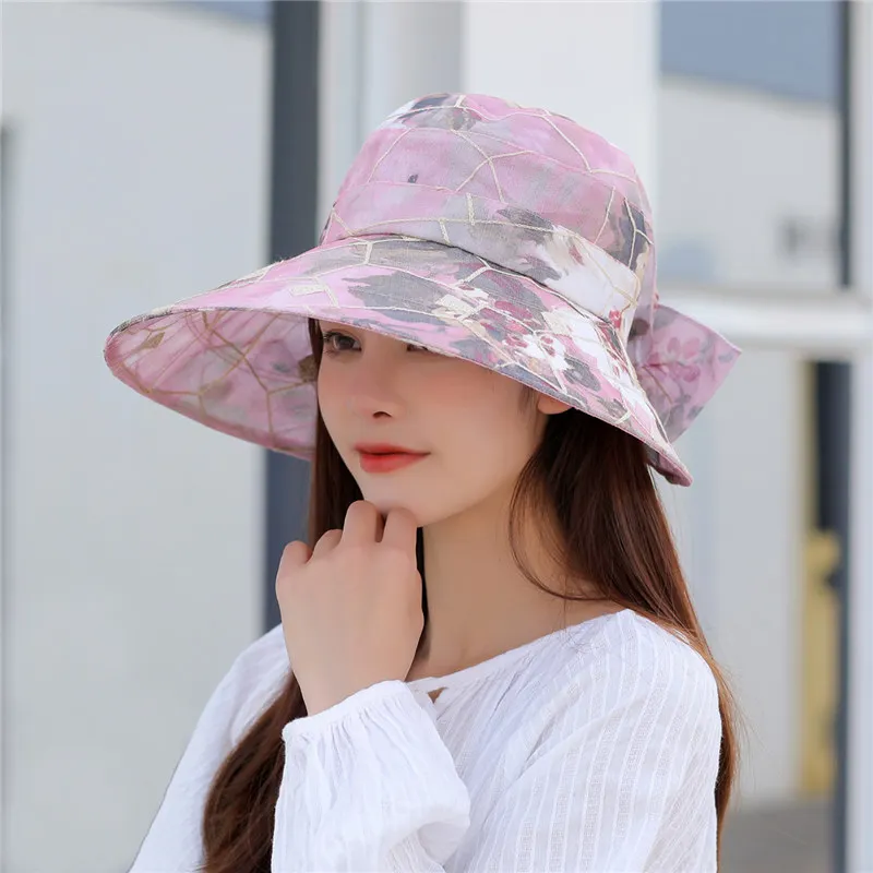 

Summer Outing Beach Big Brim Bow Outdoor Sun Hat Foldable Fisherman Basin Hat Lady Sun Hat