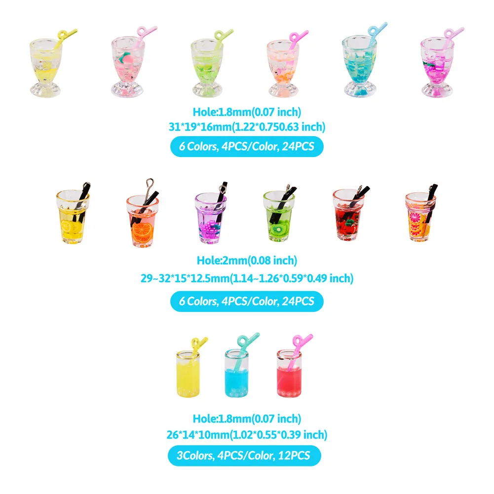 60Pcs Luminous Drink Bottle Floating Charms Diy Keychain Earings Jewelry Resin Glass Cup Pendant Hanging Accessories