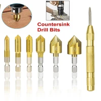 6 19 mm hexagon shank countersunk bits titanium plated 5 blade hole drill 90 degree wood chamfering knife hole opener