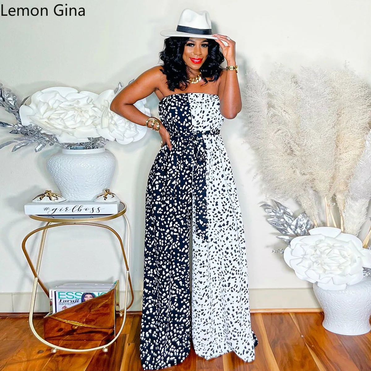 Женский комбинезон без бретелек с высокой талией |