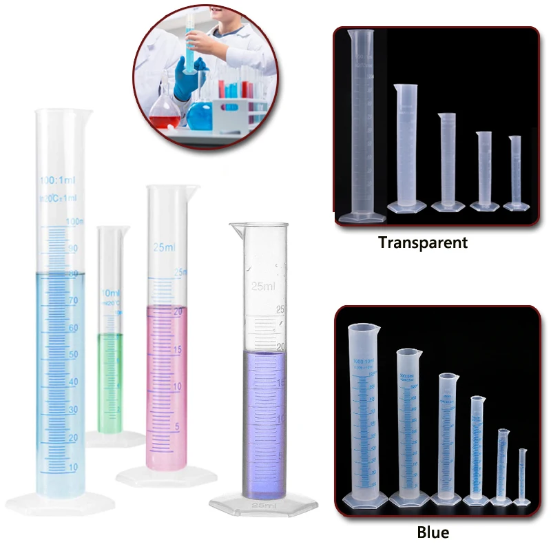 Прозрачный мерный пластиковый мерный цилиндр, пластиковая пробная трубка для испытания жидкости, лабораторный инструмент, 10/ 25/ 50/ 100 /250 /500 /1000 мл, 1 шт.