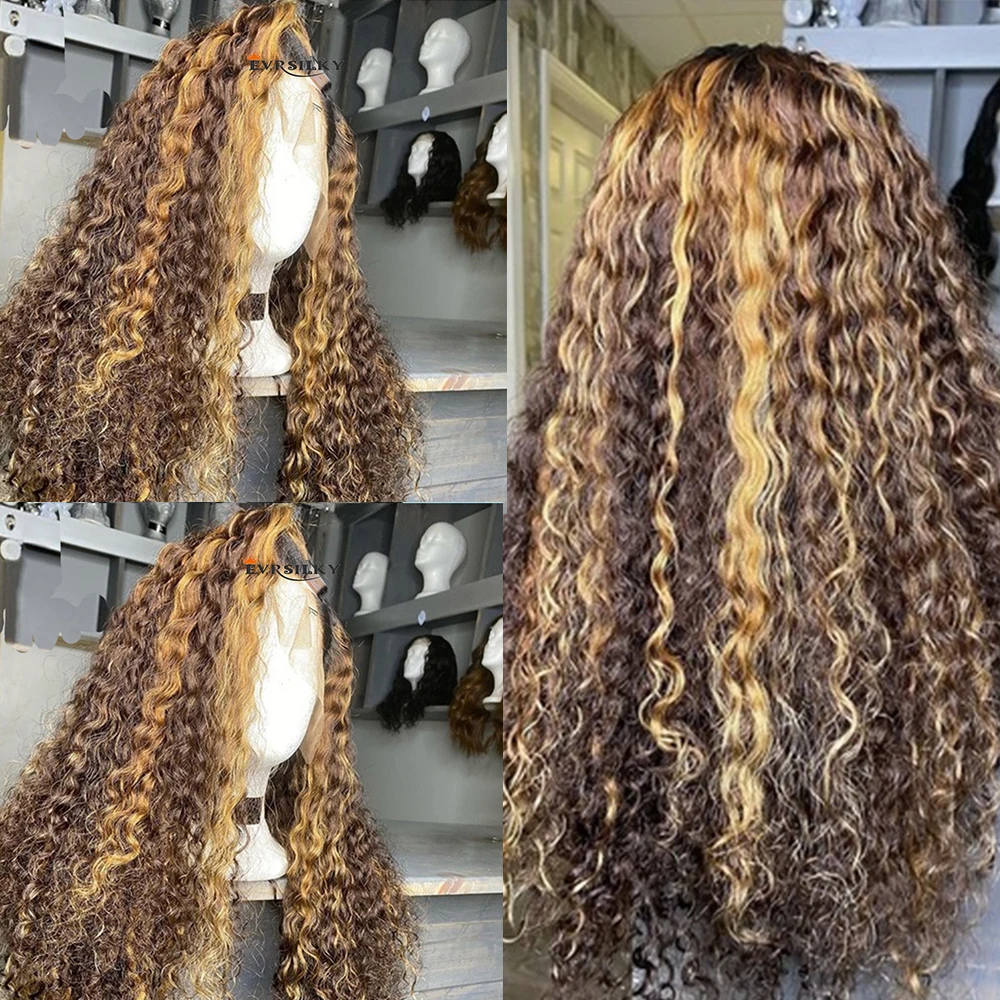 

Honey Blonde Highlight U Part Wig 250Density Virgin Unprocessed 100% Human Hair Bouncy Curly Glueless V Part Wigs No Leave Out