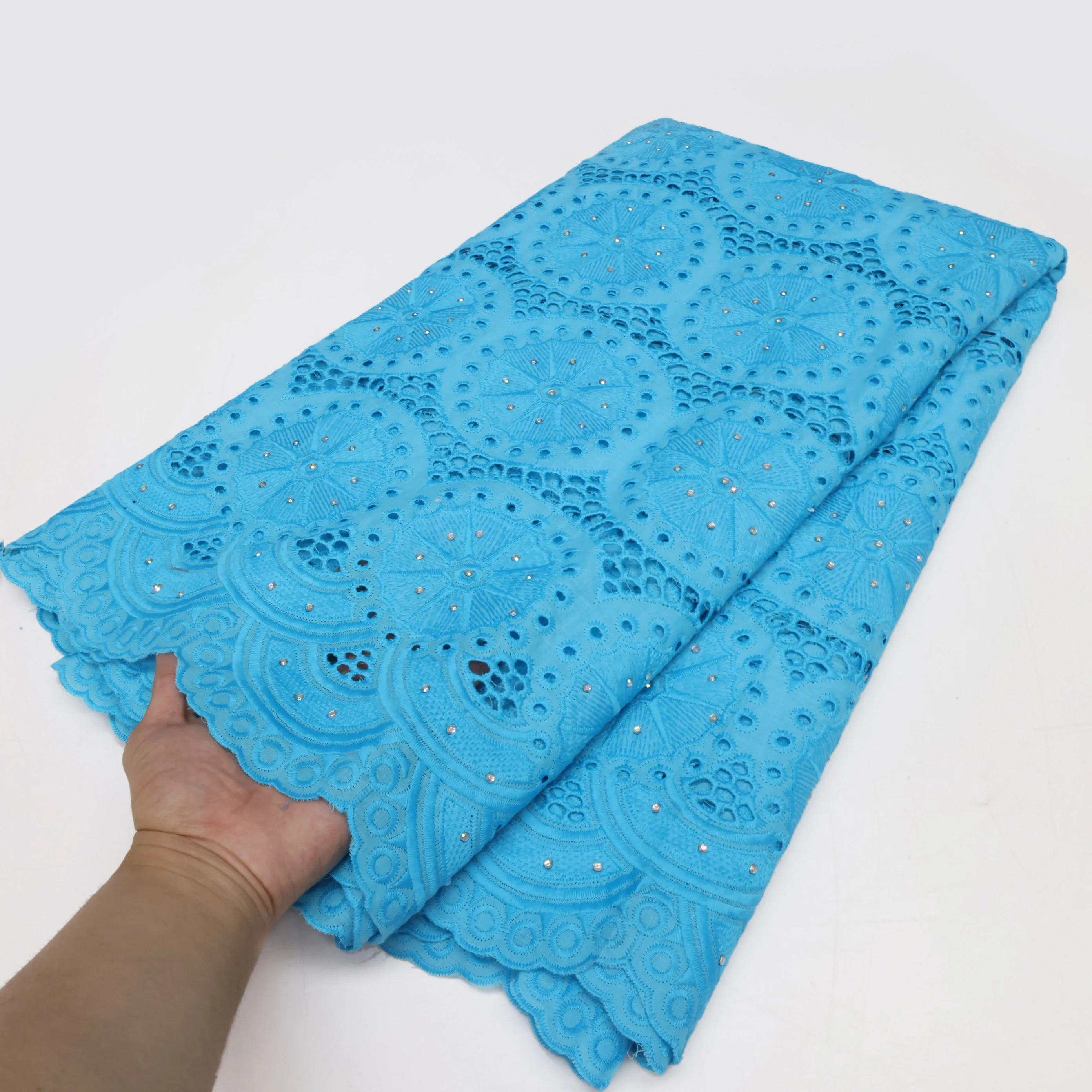 

New Blue Nigerian Guipure Cord Lace Fabric 2022 French Swiss Voile Lace With Stones African Hand Cut Dry Lace Fabrics For Dress