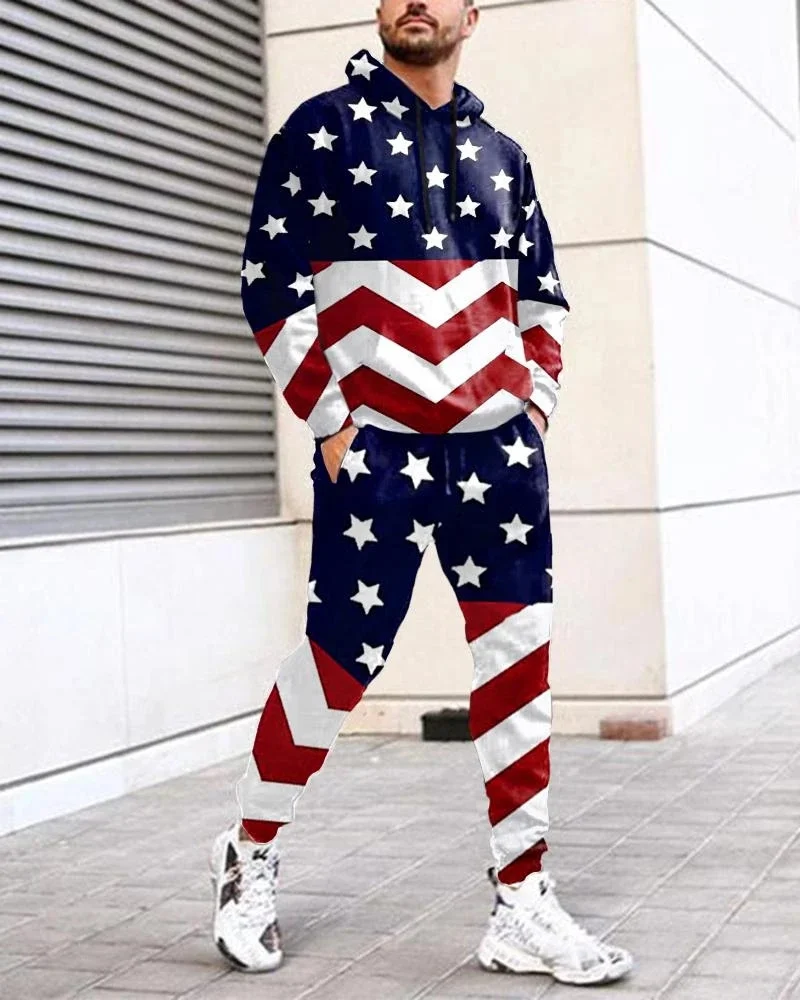 

Men's Autumn oodies Set Fasion 3D Printed American Fla Trendy Tracksuit Sweatsirt Sweatpants Suit Casual Male Sports Outfit