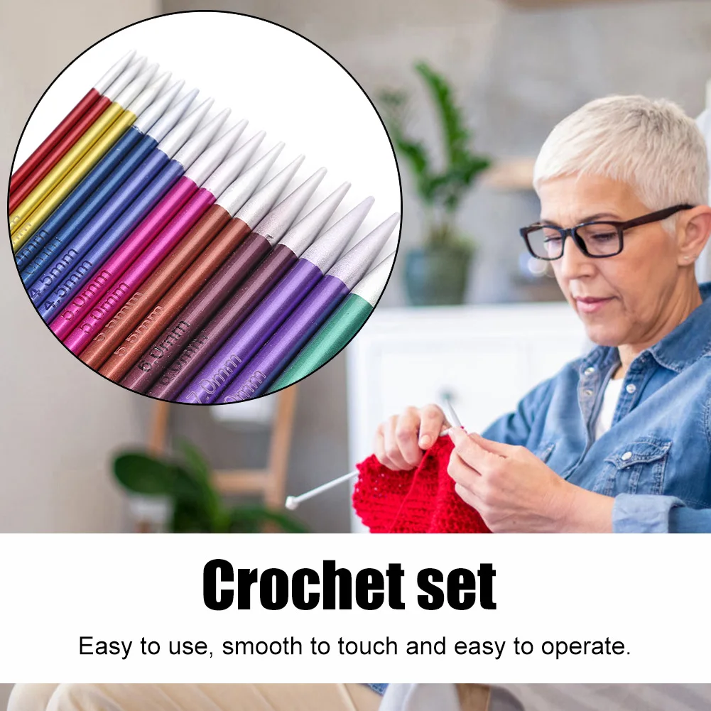 

Набор съемных алюминиевых вязальных спиц, многофункциональные крючки для вязания, удобная ручка, сумка для хранения полиуретана для шитья