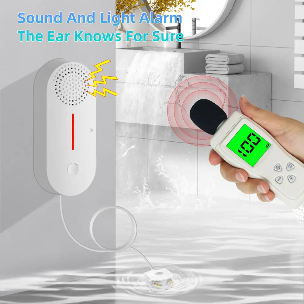 

Independent Water Leakage Detectort Tuya Water Level Sensor Home Kitchen Bathroom Security Alarm 90dB High Volume Alarm Sound
