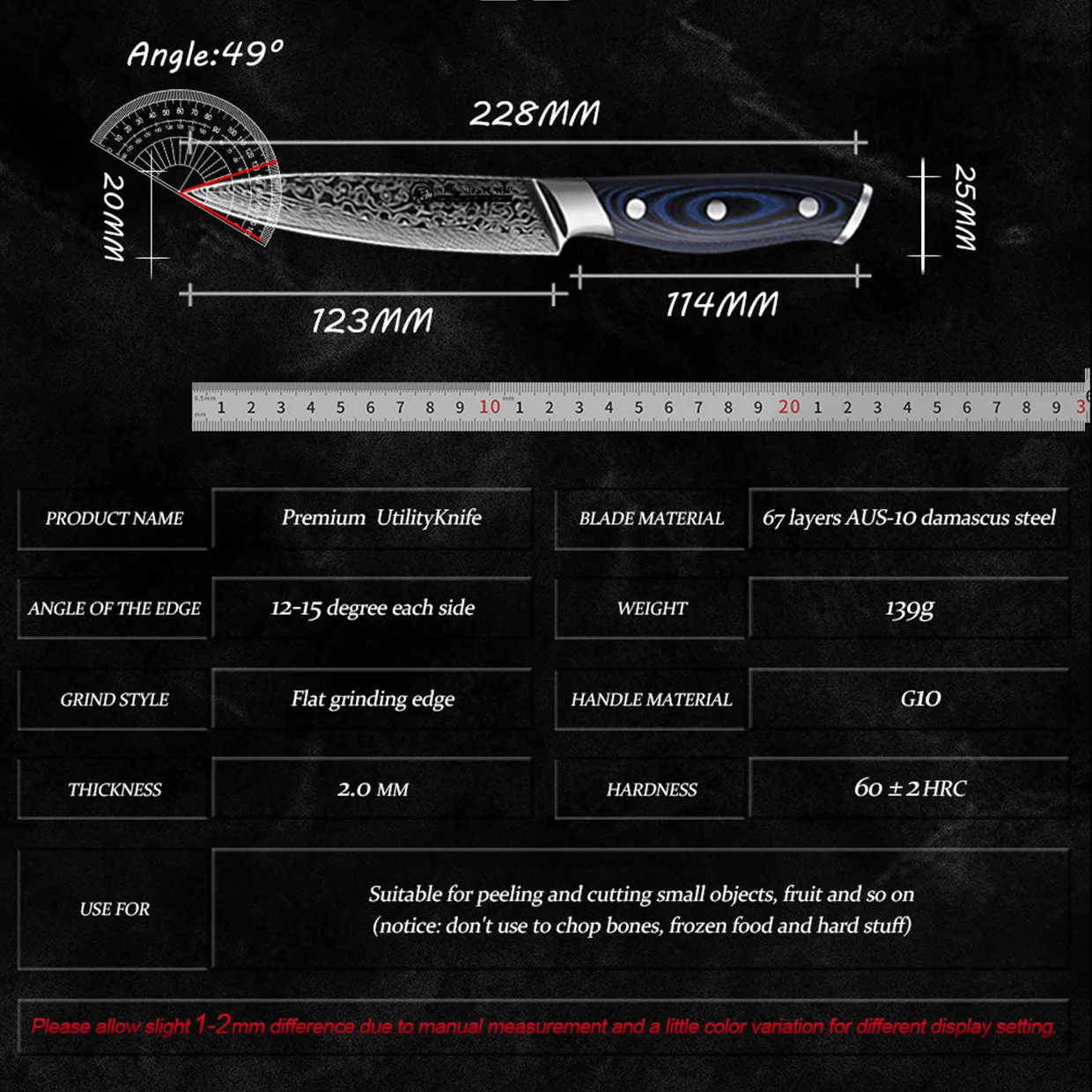 5-дюймовый универсальный нож GRANDSHARP 67 слоев японский дамасский кухонный