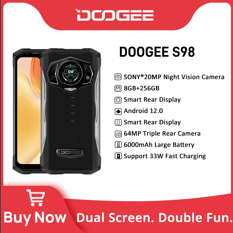World Premiere DOOGEE S98 Rugged Phone 6.3''LCD FHD Display Dial Rear G96 Octa Core 8+256GB 64MP Camera SmartPhone 6000mAh Phone