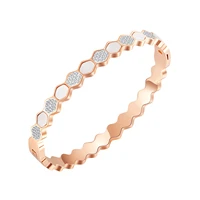 niche design geometric temperament versatile hexagonal set zircon plated gold titanium steel bracelet